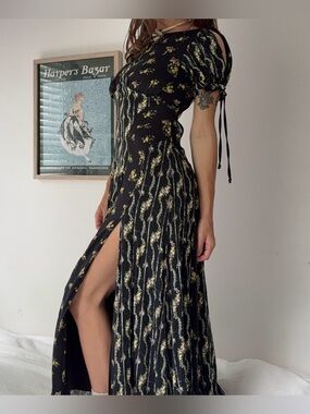 Free people floral open back puff sleeve maxi dress 4 xs/s